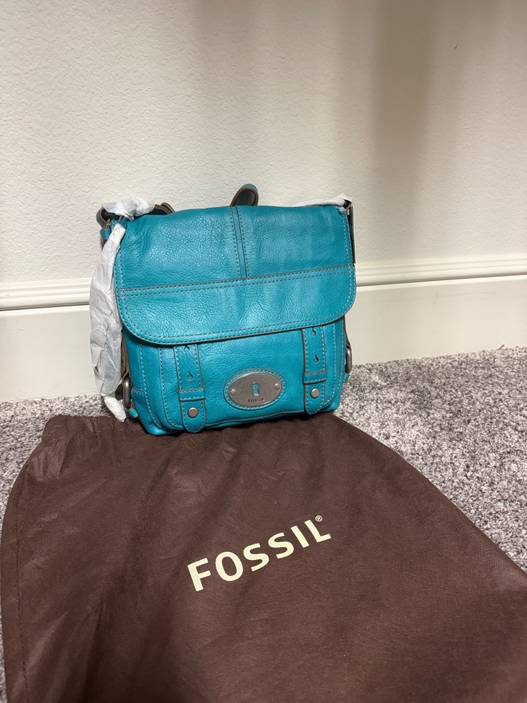 Fossil Teal Leather Flap Crossbody Bag